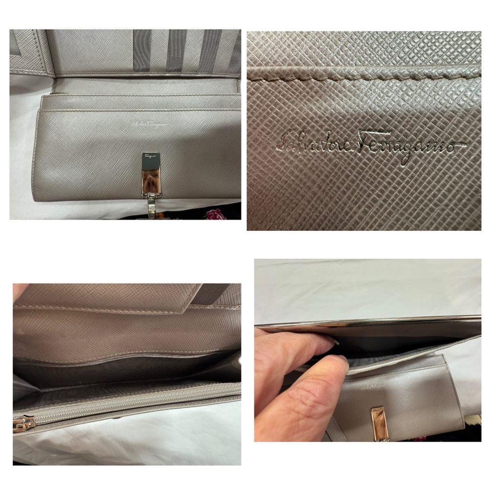 Salvatore Ferragamo Silver Gancini Saffiano Leather Wallet  EUC - Picture 6 of 8
